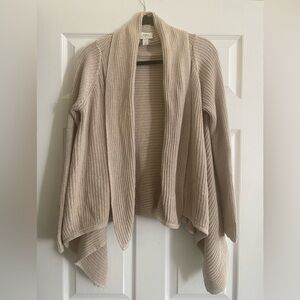 Ann Taylor Loft, small, open front, waterfall hem, beige/tan, cardigan sweater
